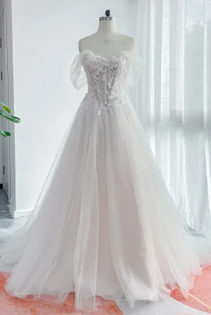 A-Line Court Train Lace Tulle Wedding Dress CW3158