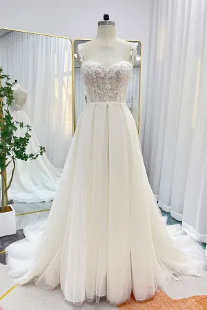 A-Line Court Train Lace Tulle Wedding Dress CW3242