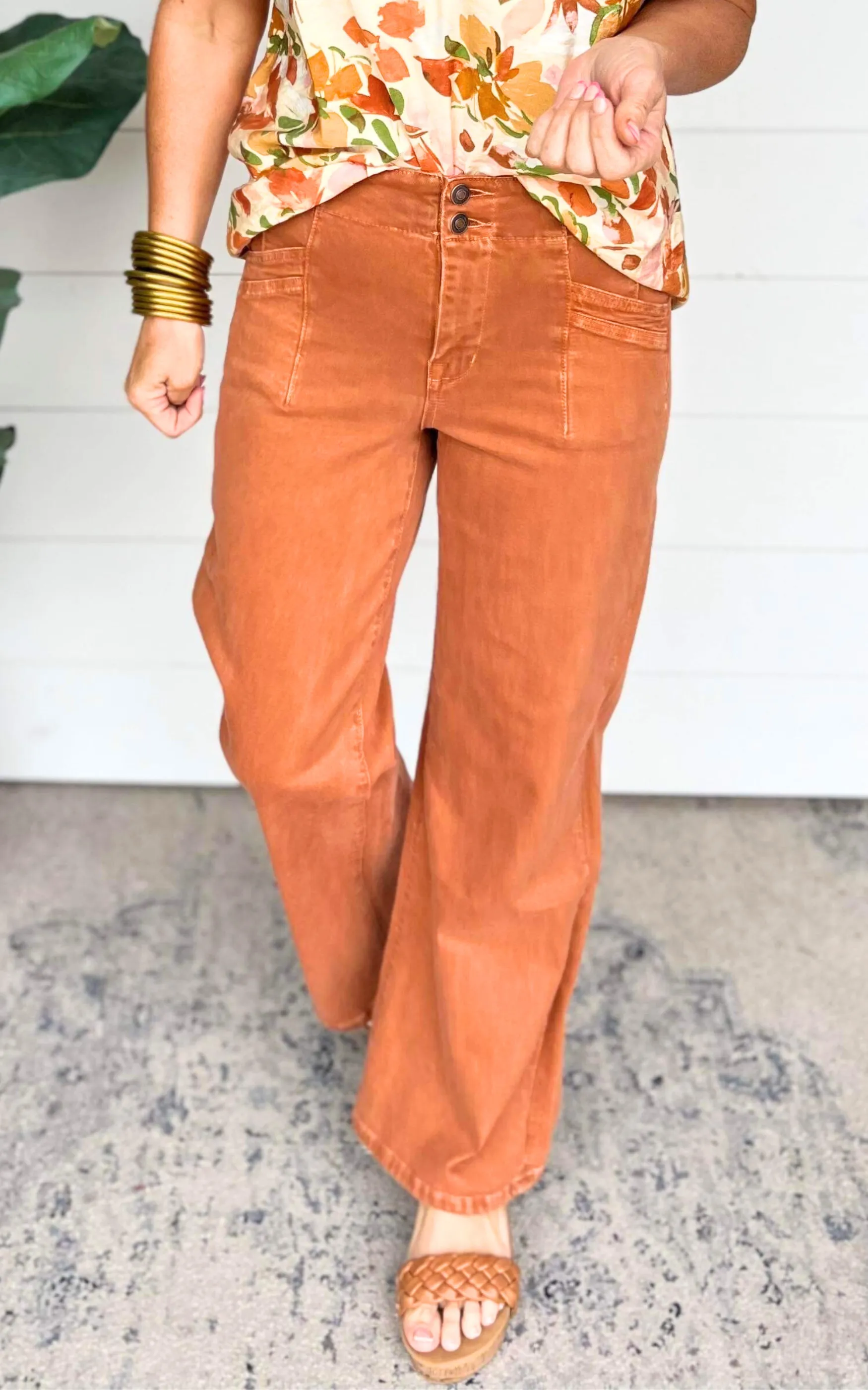 Cinnamon High Rise Wide Leg Denim Pants | Mica