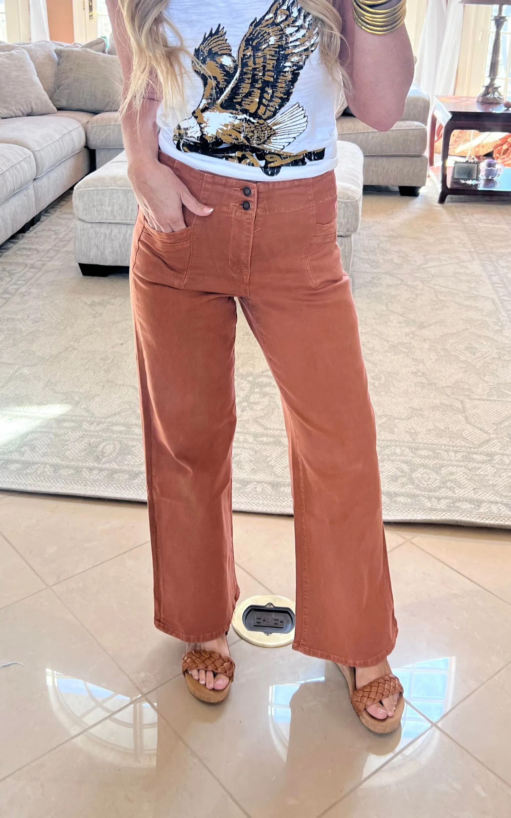 Cinnamon High Rise Wide Leg Denim Pants | Mica