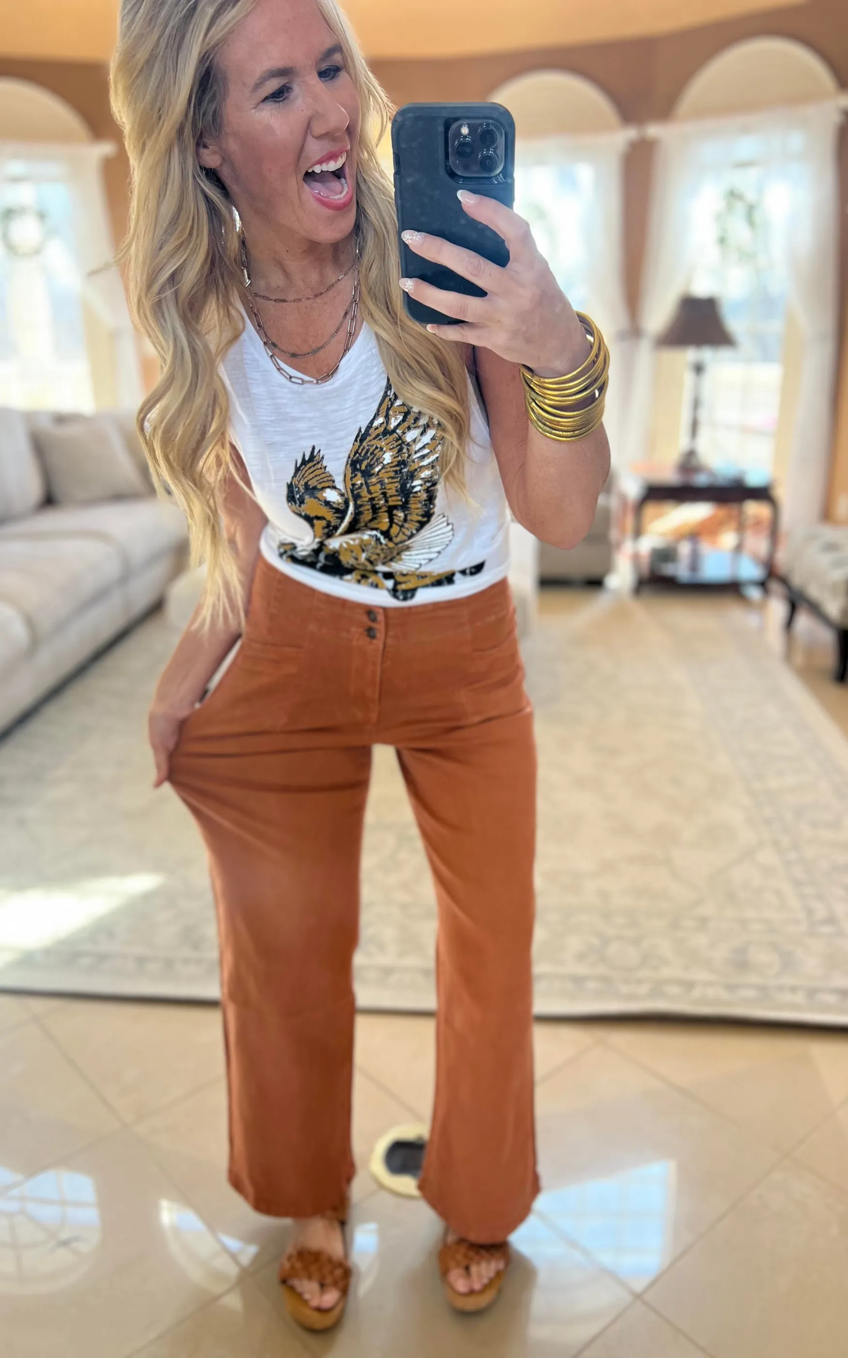 Cinnamon High Rise Wide Leg Denim Pants | Mica