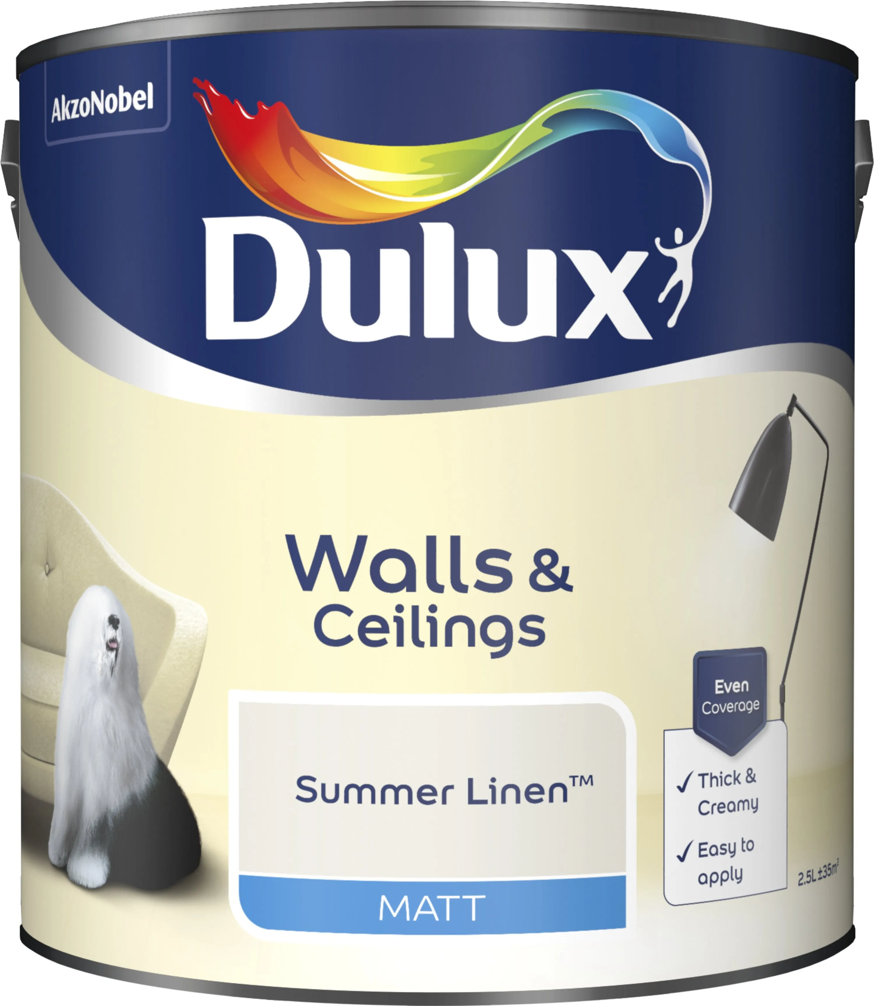 Dulux Matt Emulsion Paint For Walls And Ceilings - Summer Linen 2.5L