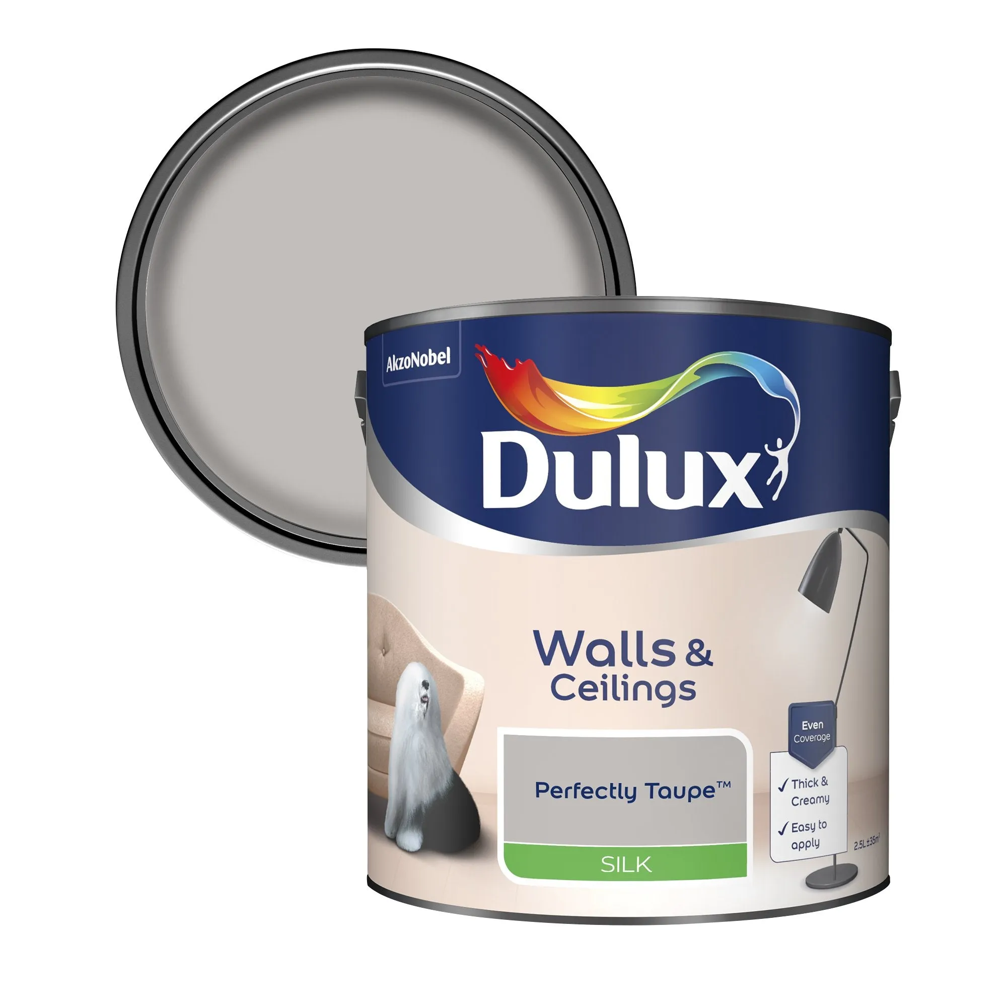 Dulux Silk Emulsion Paint For Walls And Ceilings - Perfectly Taupe 2.5L