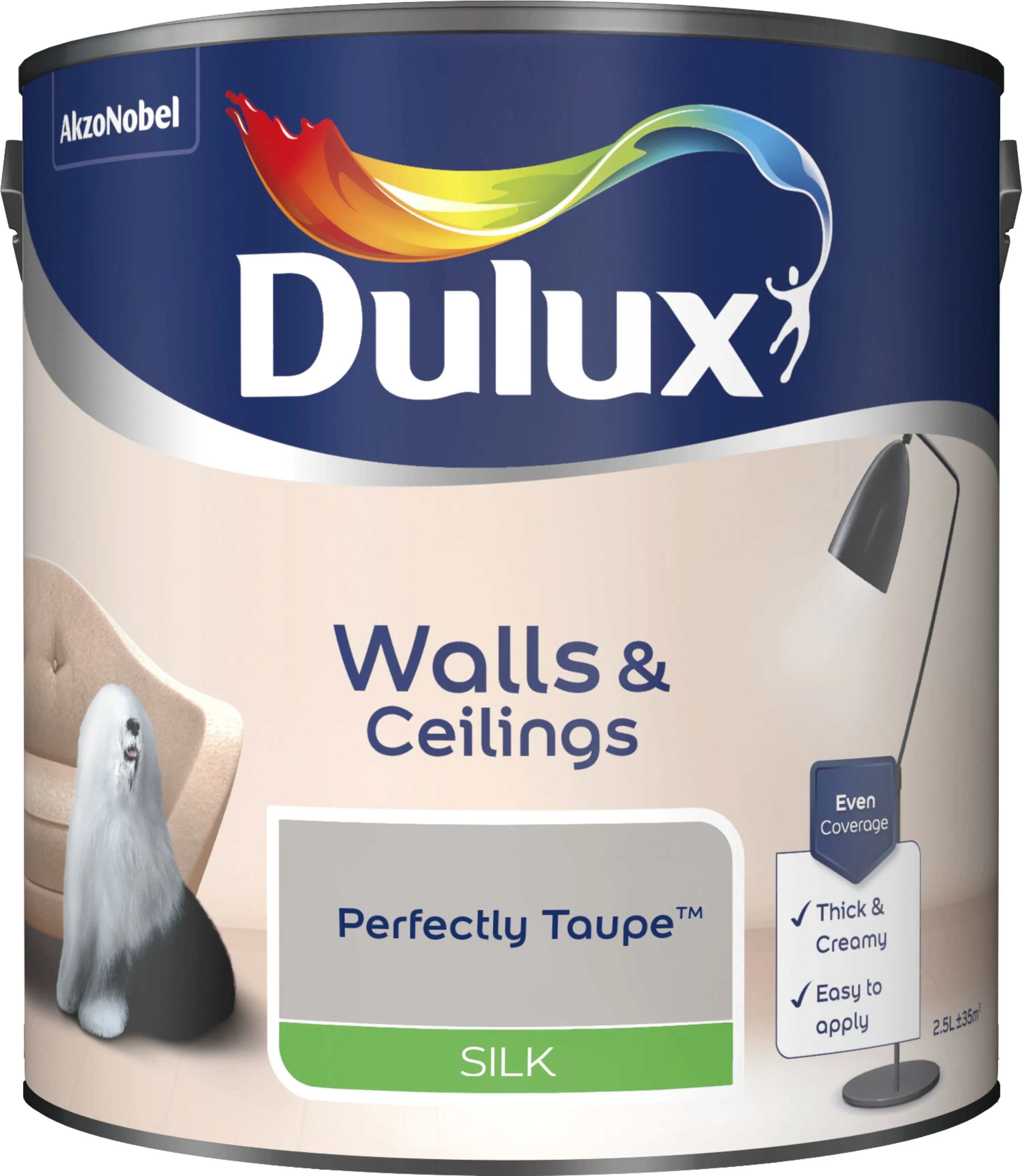 Dulux Silk Emulsion Paint For Walls And Ceilings - Perfectly Taupe 2.5L