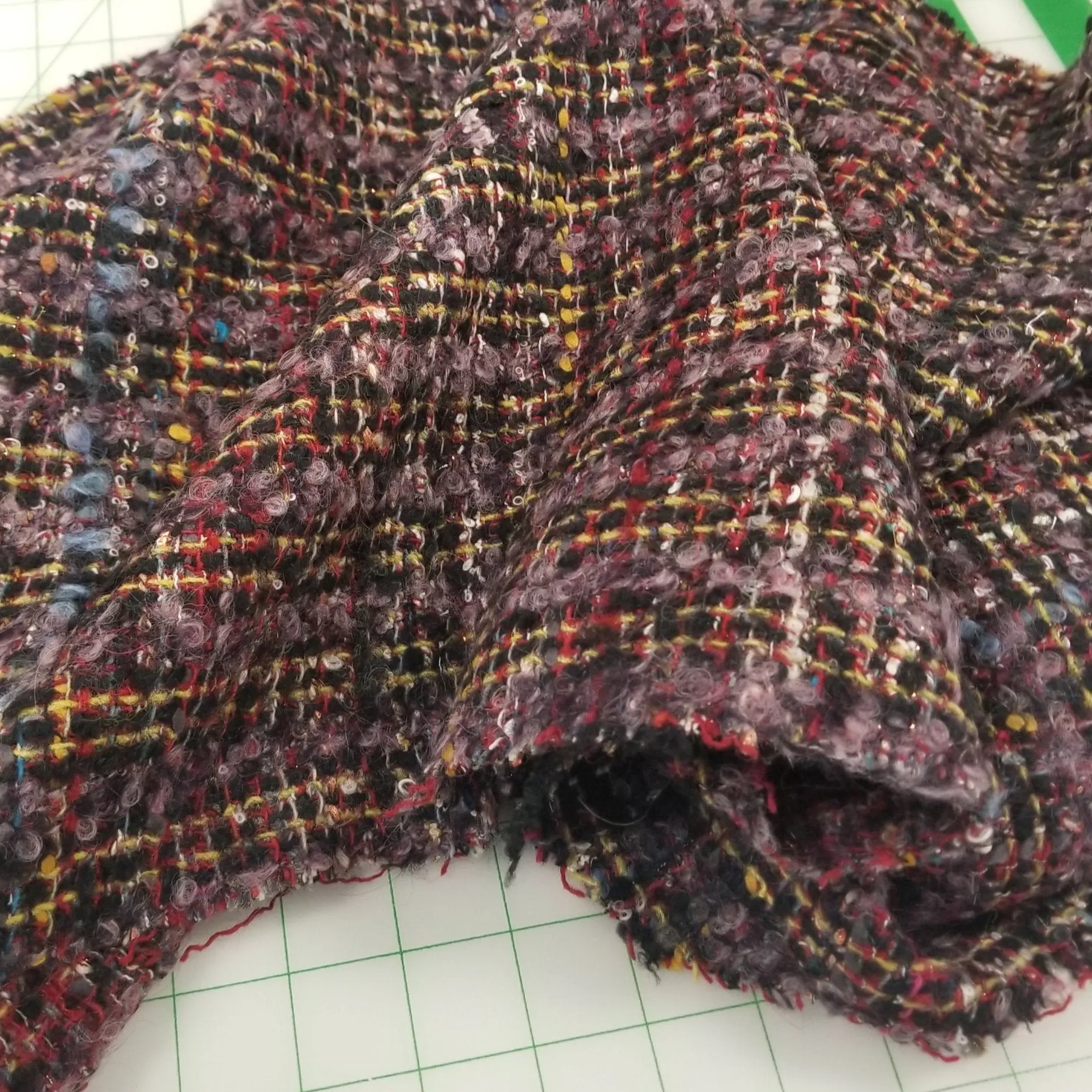 European Deadstock Couture Wool Blend Boucle Tweed Woven- by the yard