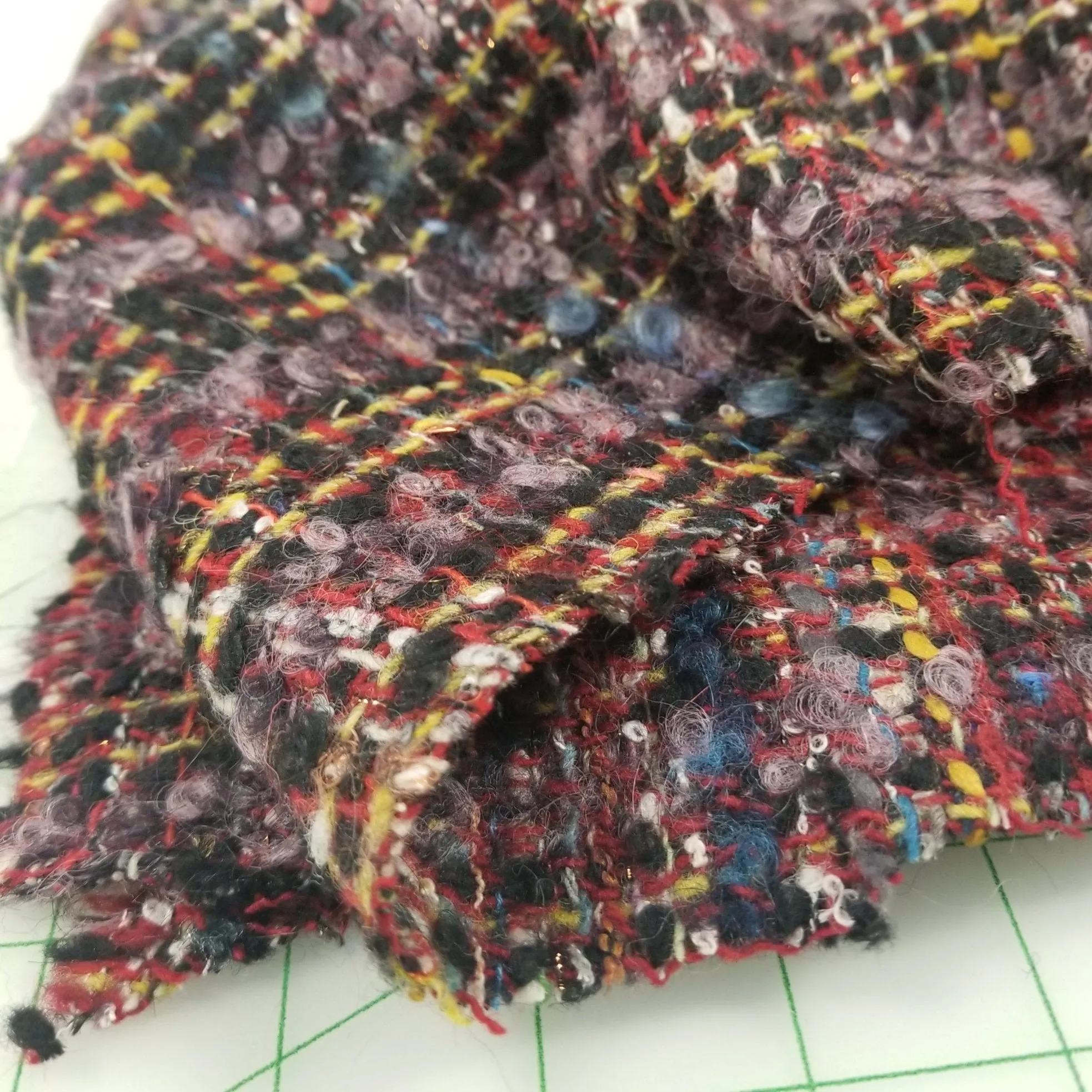 European Deadstock Couture Wool Blend Boucle Tweed Woven- by the yard