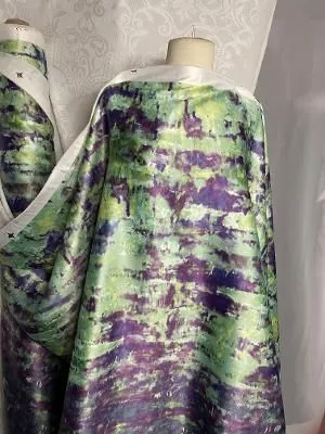 Fancy Print Stretch Poly Satin - Purple / Green / Black
