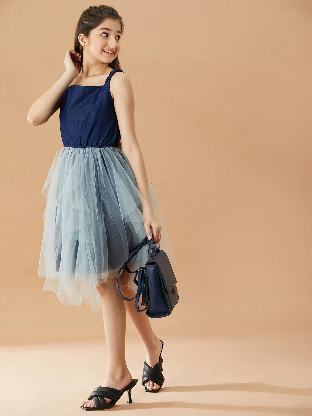 Girls Net Layered Fit Flare Dress