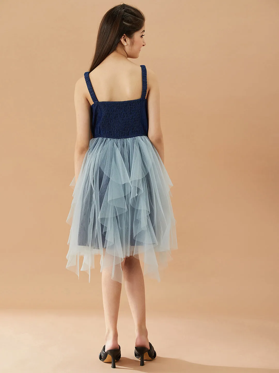 Girls Net Layered Fit Flare Dress