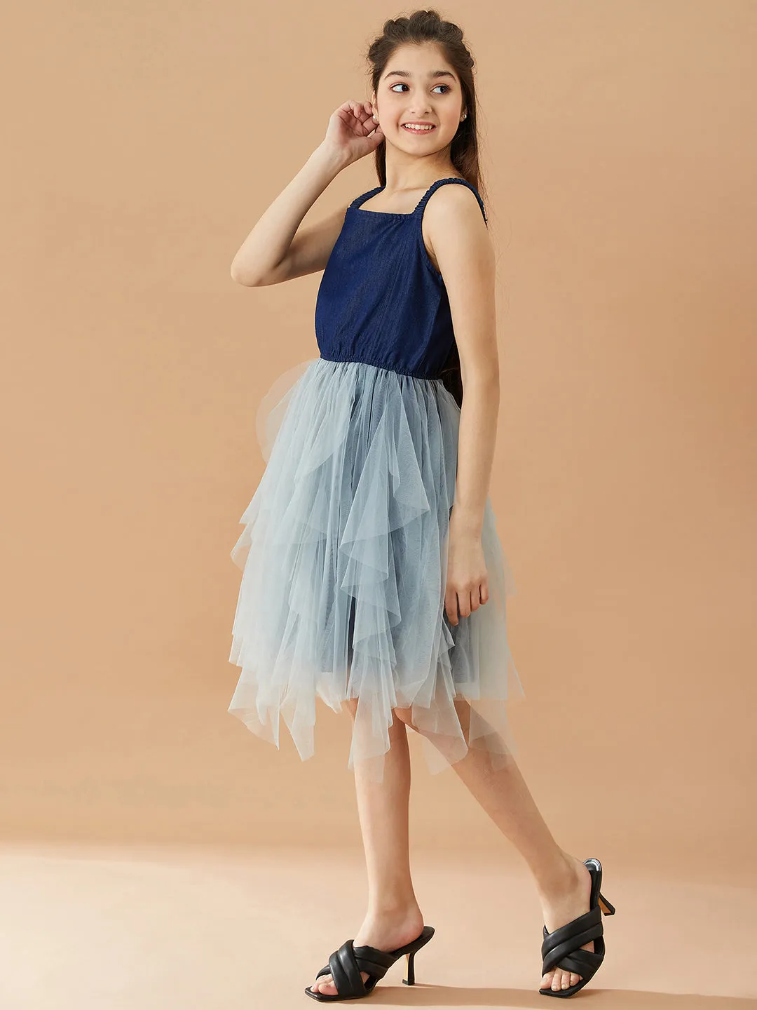 Girls Net Layered Fit Flare Dress