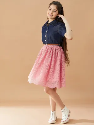 Girls Shirt Collar Fit Flare Dress