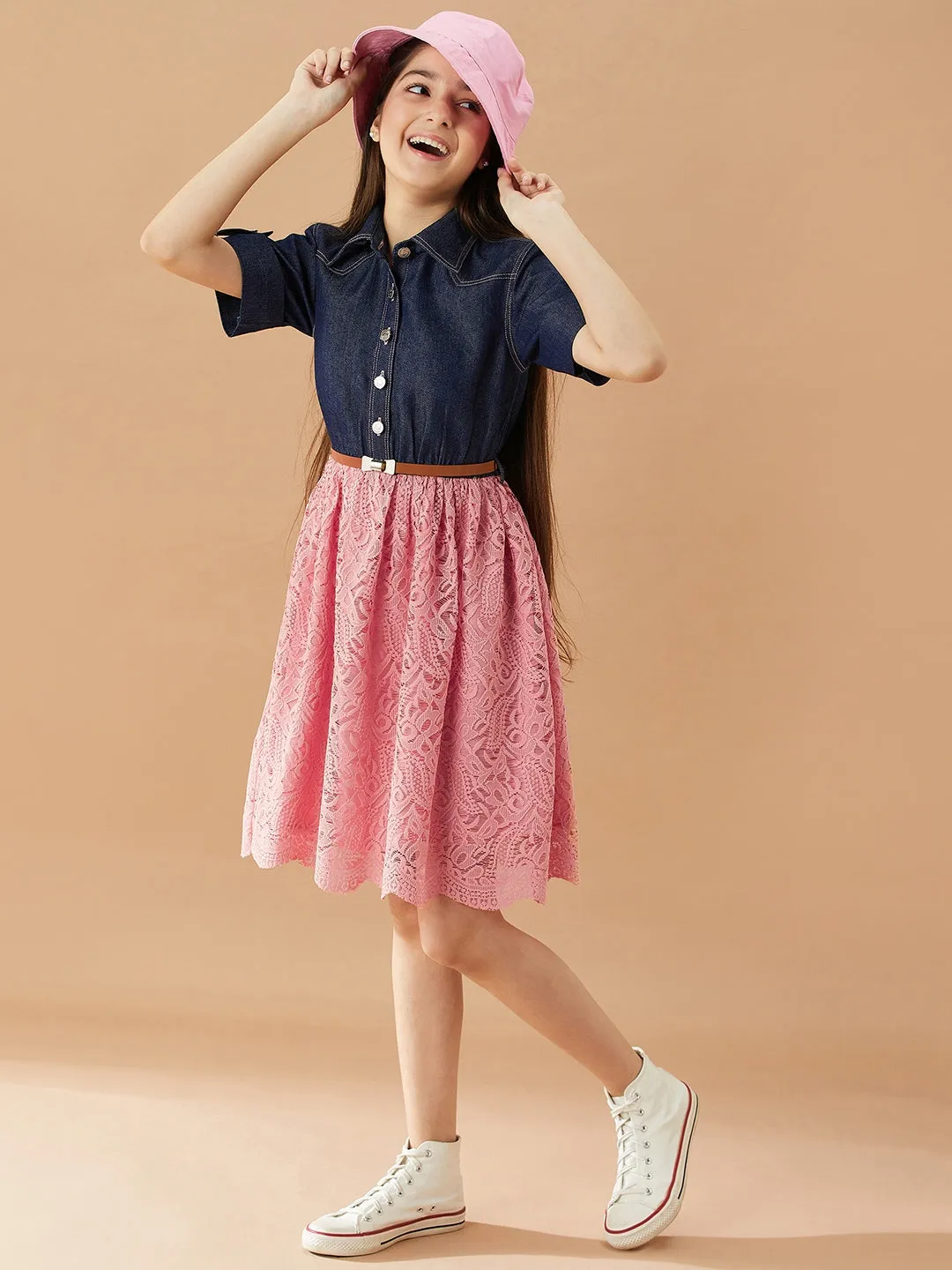 Girls Shirt Collar Fit Flare Dress