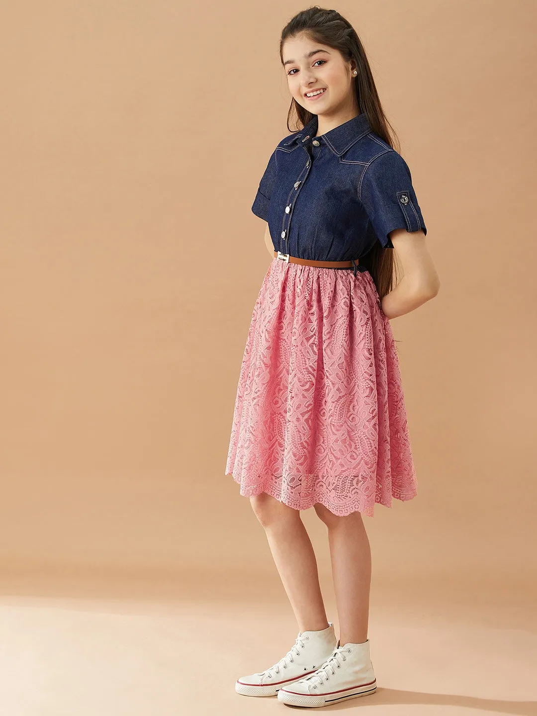 Girls Shirt Collar Fit Flare Dress
