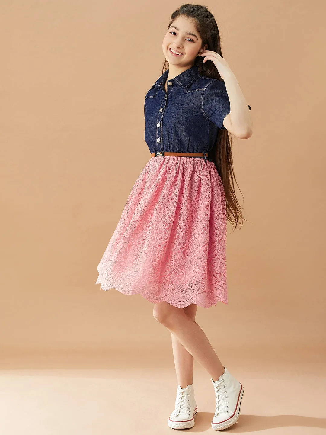 Girls Shirt Collar Fit Flare Dress
