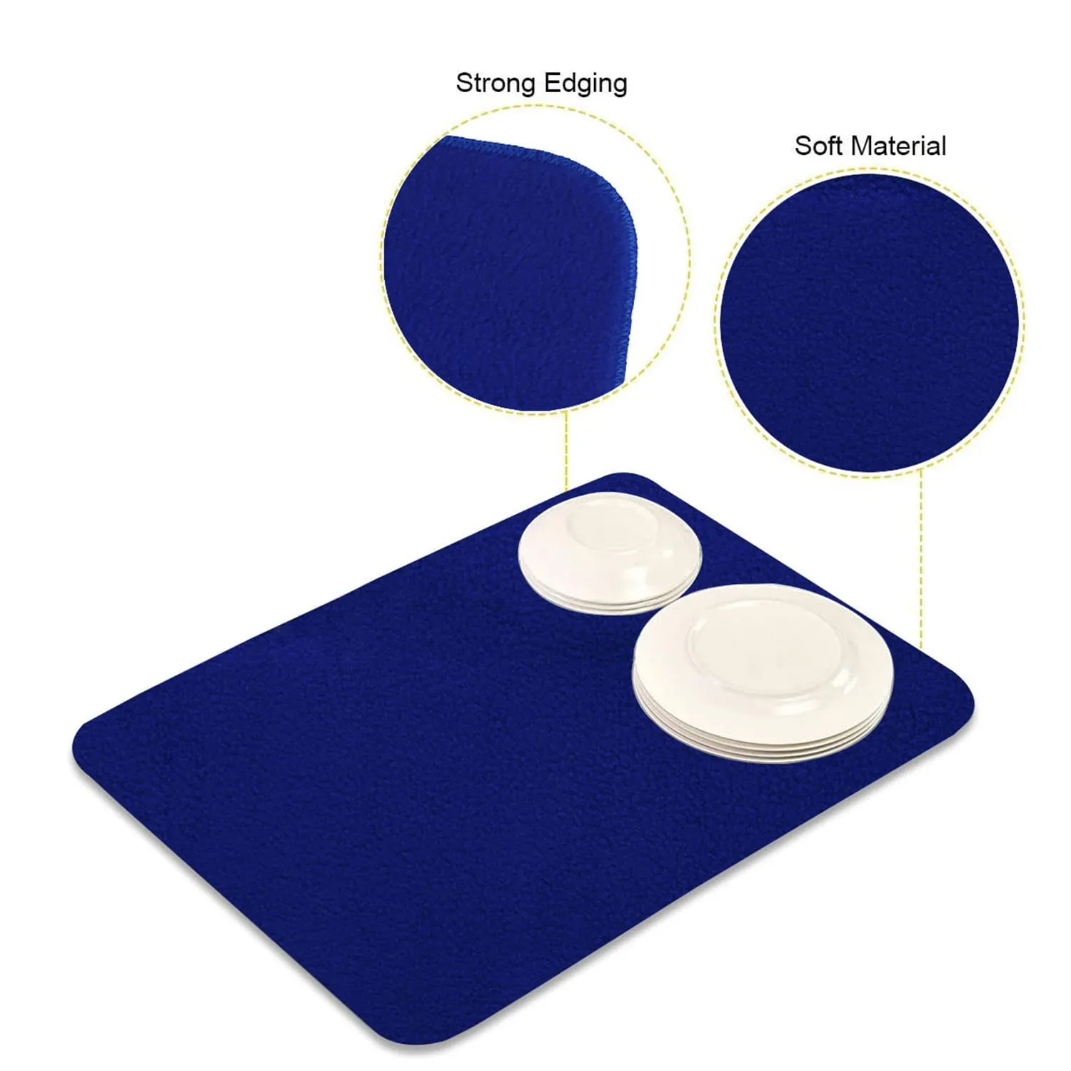 Heart Home Microfiber Reversible Dish Drying Mat with Absorbent Parity for Kitchen 27"x 19",Pack of 3 (Blue)