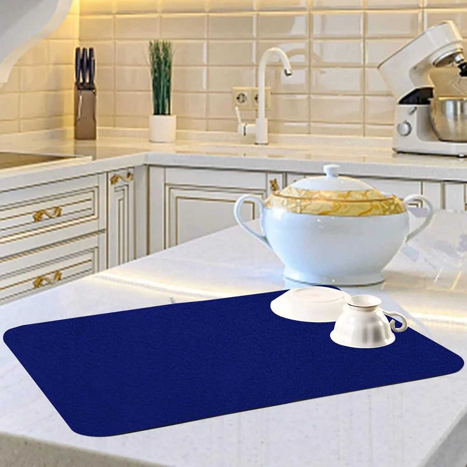 Heart Home Microfiber Reversible Dish Drying Mat with Absorbent Parity for Kitchen 27"x 19",Pack of 3 (Blue)