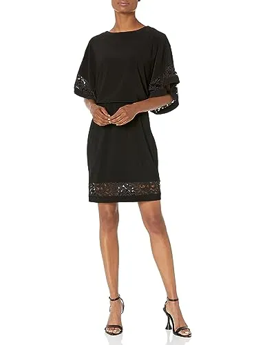 Jessica Howard Women's Elbow Sleeve Boat Neck Dress, Black