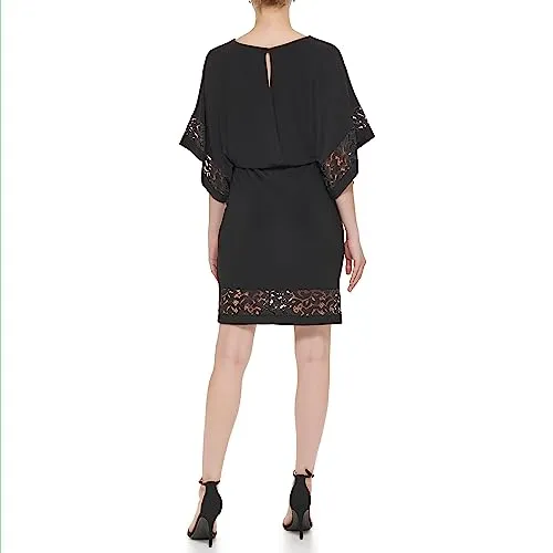 Jessica Howard Women's Elbow Sleeve Boat Neck Dress, Black