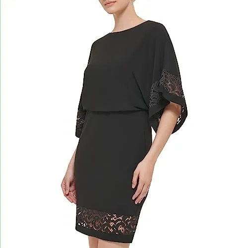 Jessica Howard Women's Elbow Sleeve Boat Neck Dress, Black