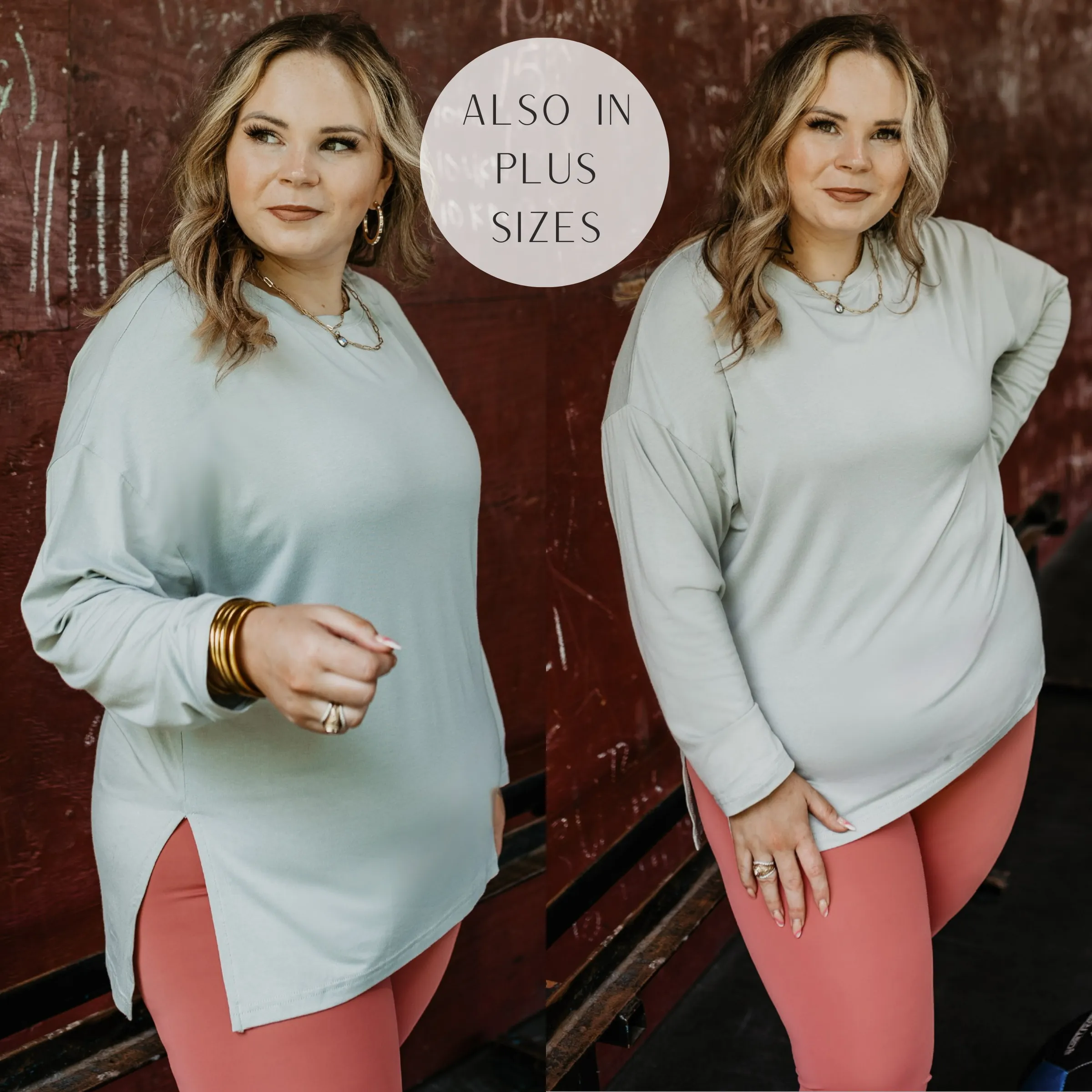 Last Chance Size Small | Don't Do Cardio Long Sleeve Top with Side Slits in Light Grey
