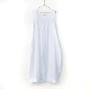 Linen Summer Dress - Elastic Back - White - OS