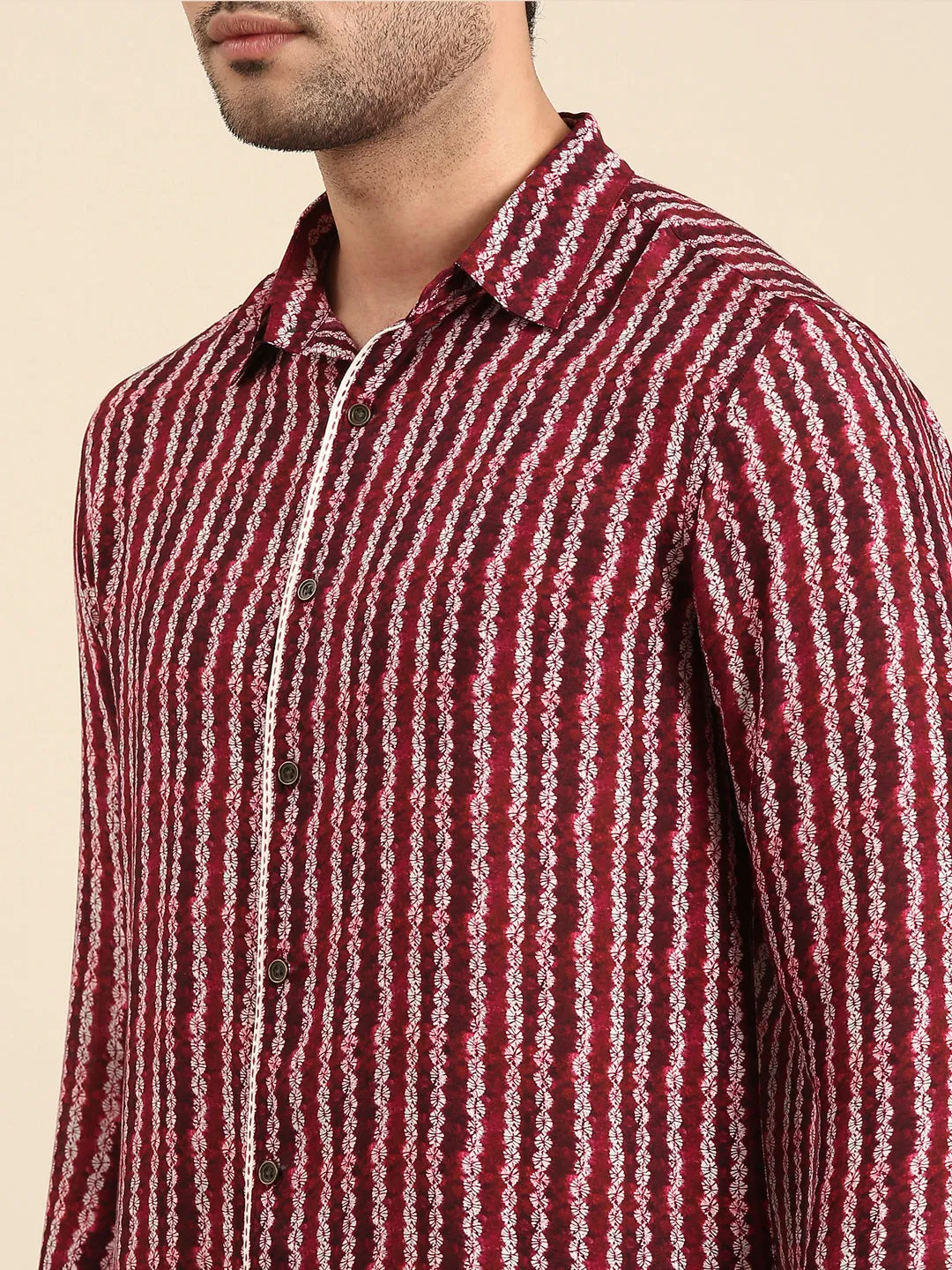 Maroon Muslin Printed Shirt - MM0879