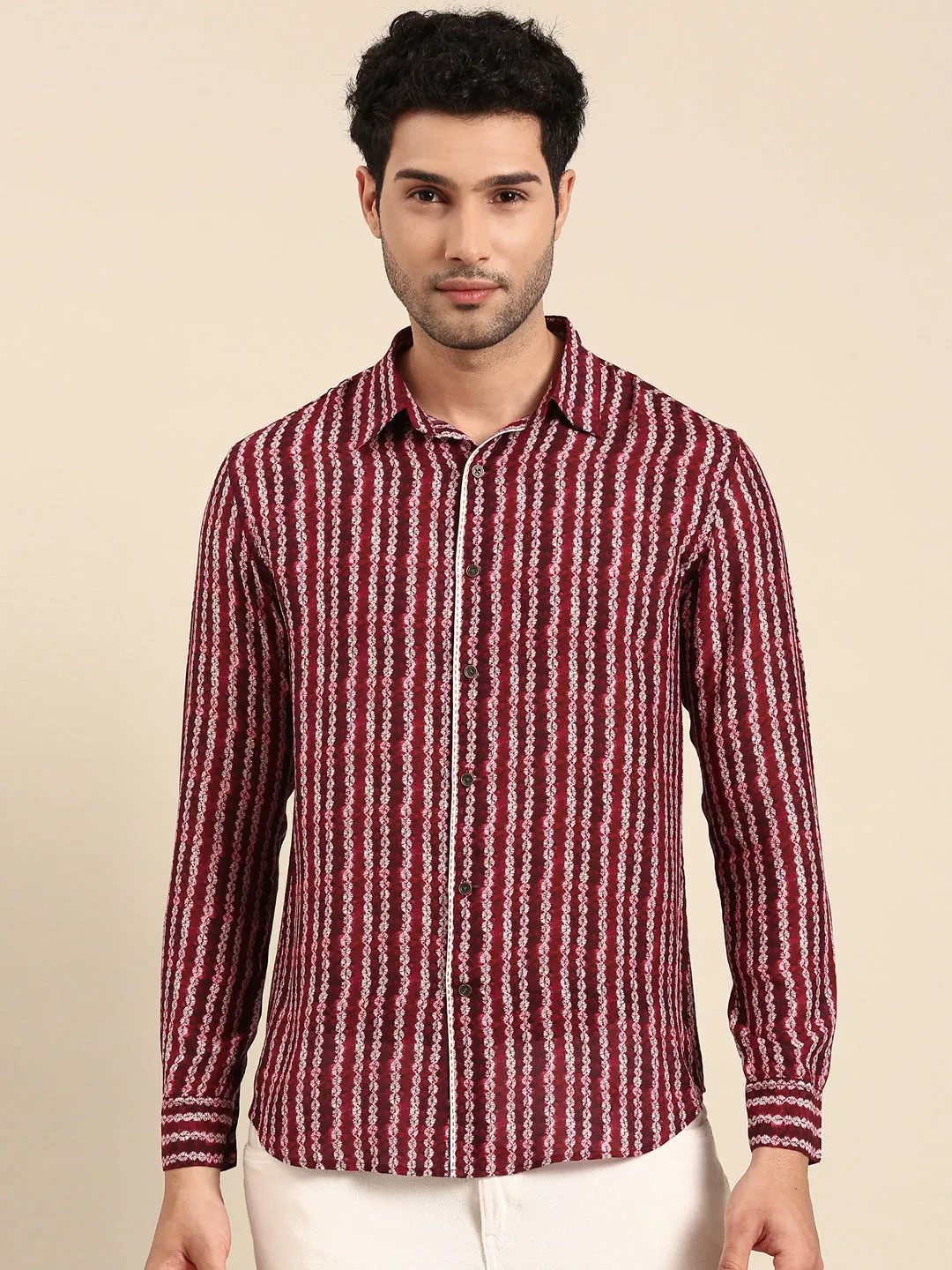 Maroon Muslin Printed Shirt - MM0879