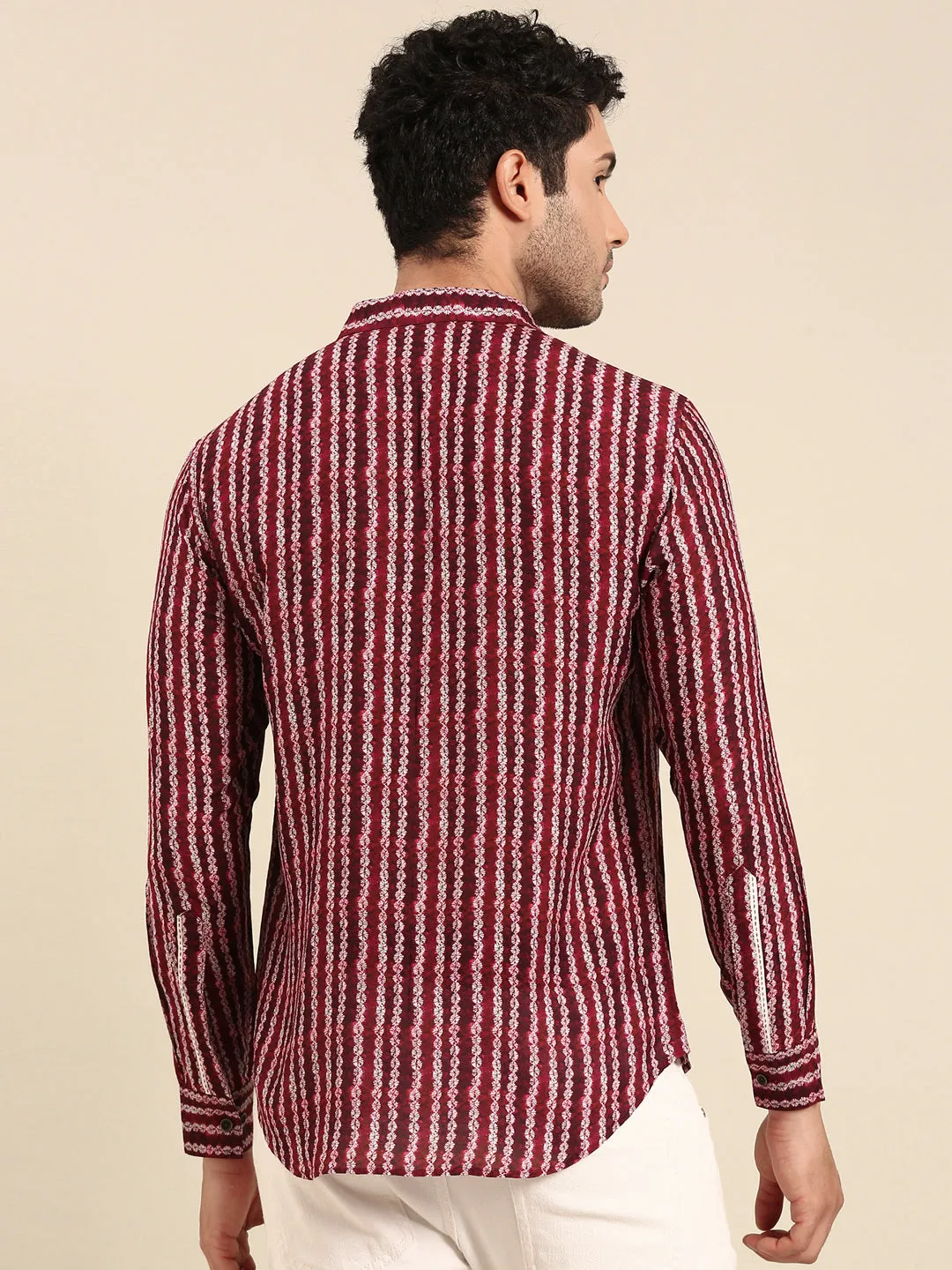 Maroon Muslin Printed Shirt - MM0879
