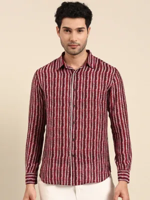Maroon Muslin Printed Shirt - MM0879