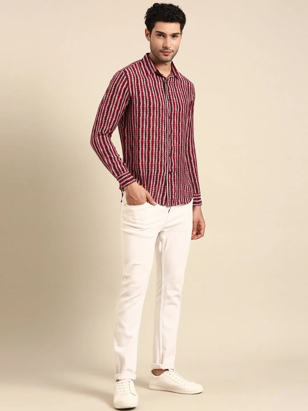 Maroon Muslin Printed Shirt - MM0879