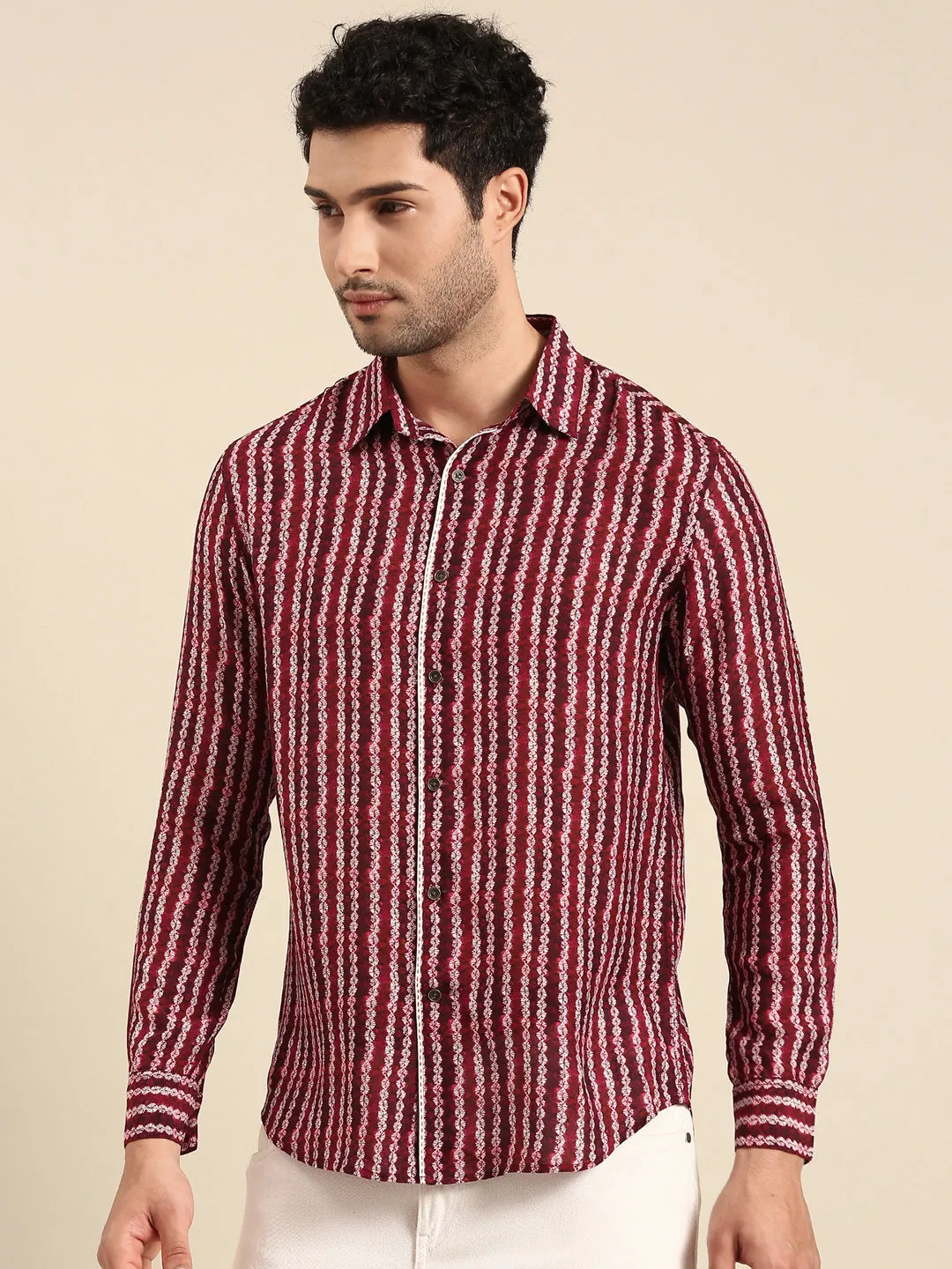 Maroon Muslin Printed Shirt - MM0879
