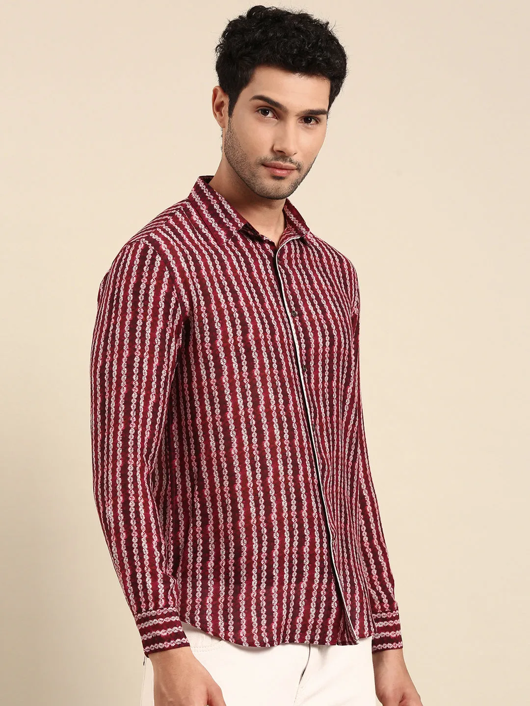Maroon Muslin Printed Shirt - MM0879