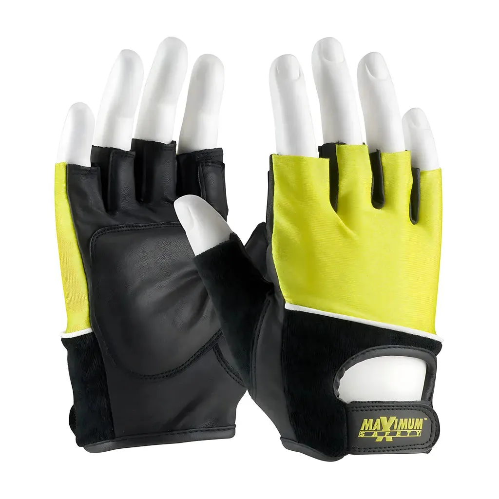 Maximum Safety 122-AV70/XL Leather Palm Lifting Gloves with Reinforced Padded Palm Insert -   Hi-Vis Yellow Cotton Back