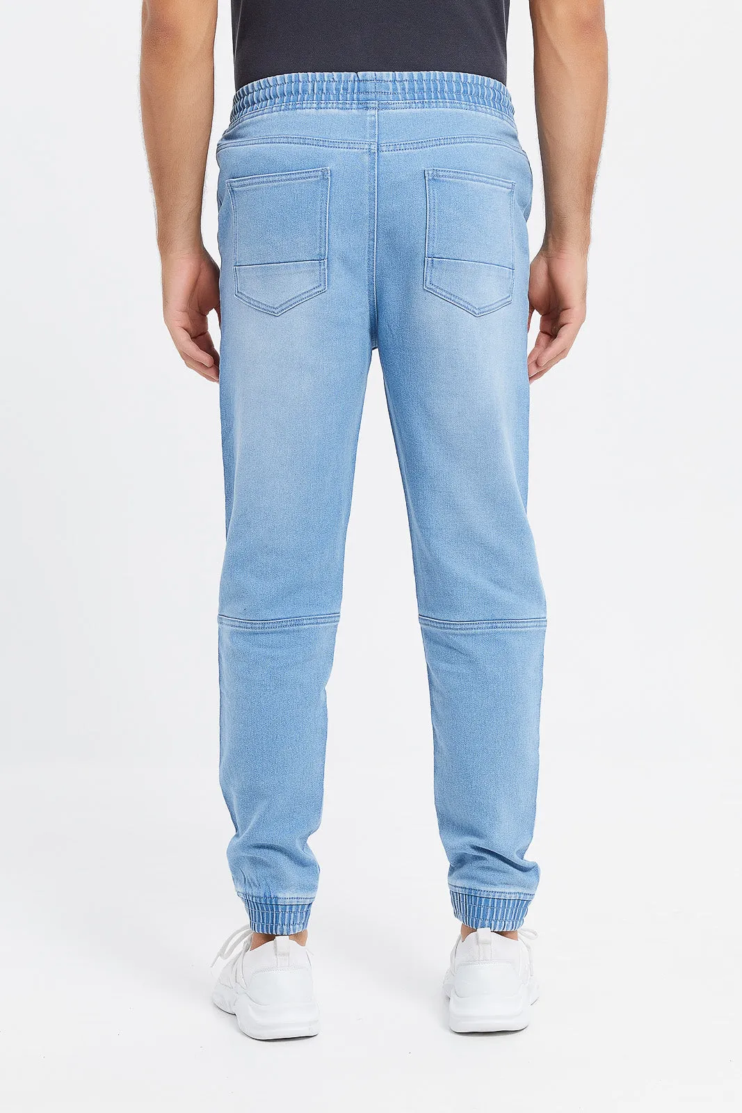 Men Blue Knit Denim Joggers