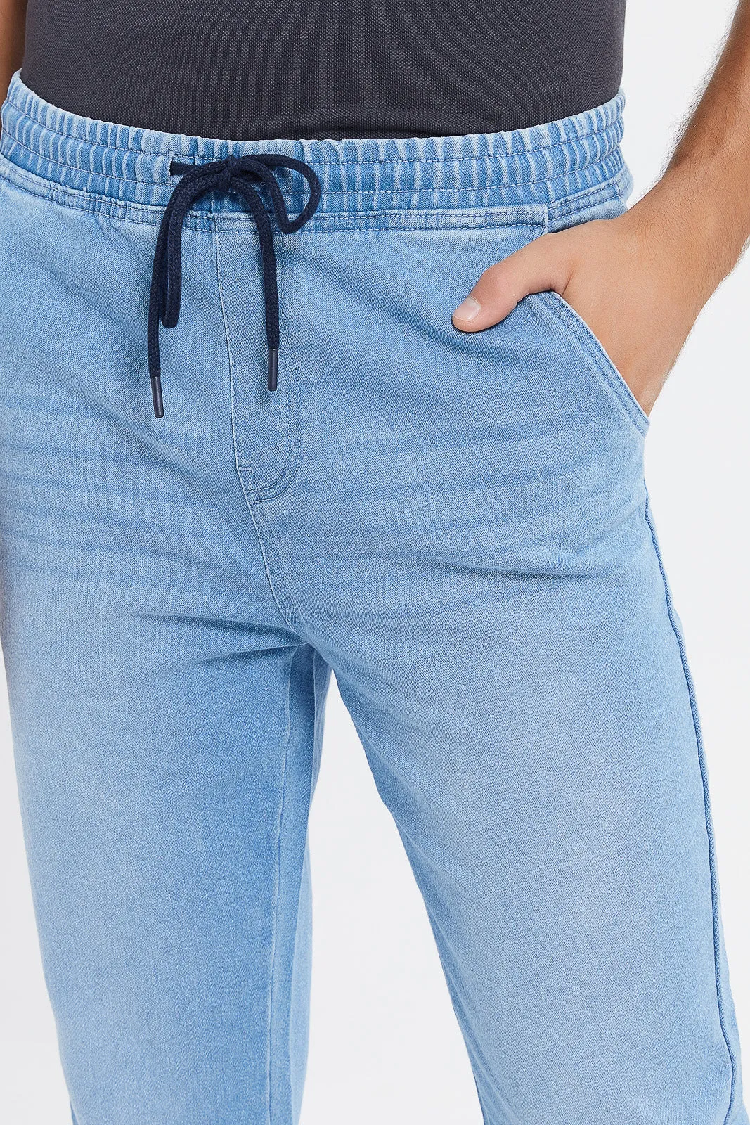 Men Blue Knit Denim Joggers