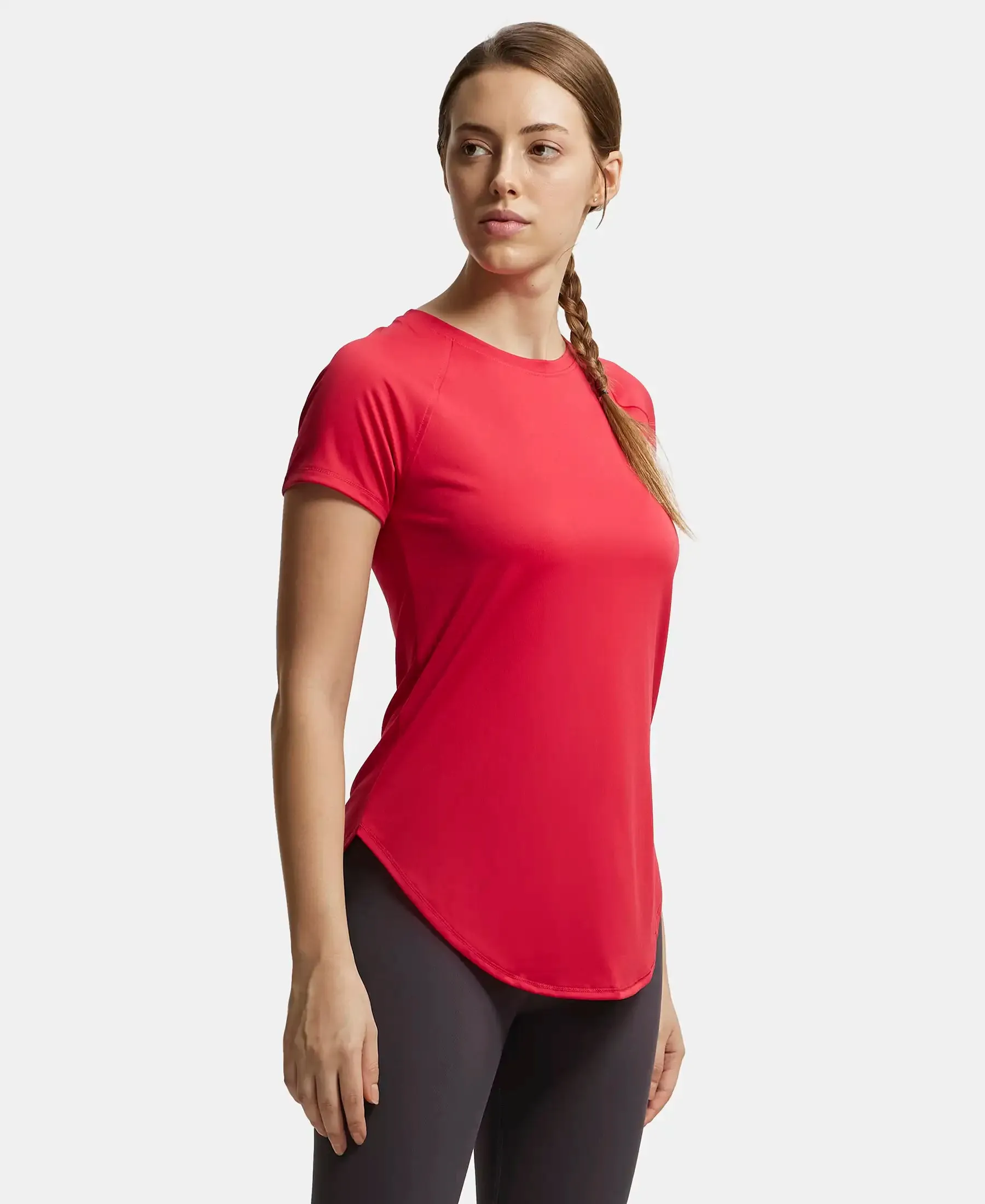 Microfiber Fabric Relaxed Fit Solid Curved Hem Styled Half Sleeve T-Shirt - Virtual Pink