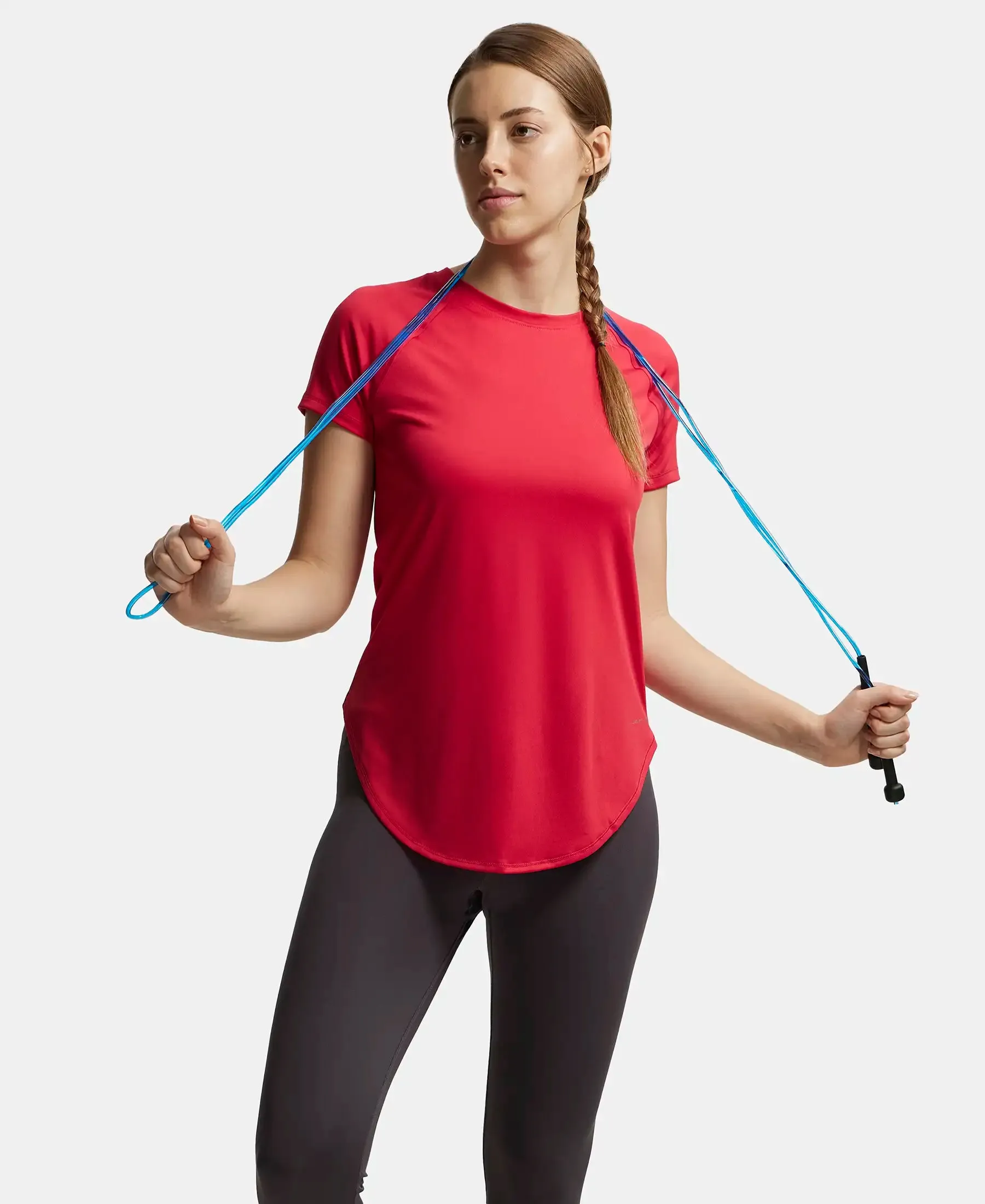 Microfiber Fabric Relaxed Fit Solid Curved Hem Styled Half Sleeve T-Shirt - Virtual Pink