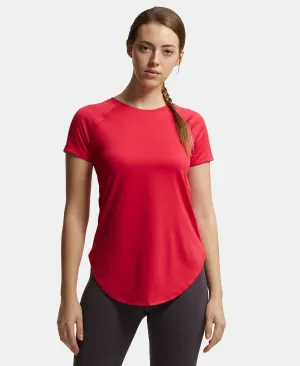 Microfiber Fabric Relaxed Fit Solid Curved Hem Styled Half Sleeve T-Shirt - Virtual Pink