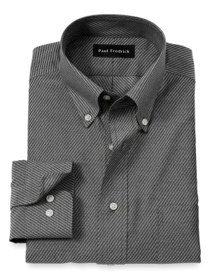 Non-Iron Cotton Diagonal Stripe Dress Shirt - Black