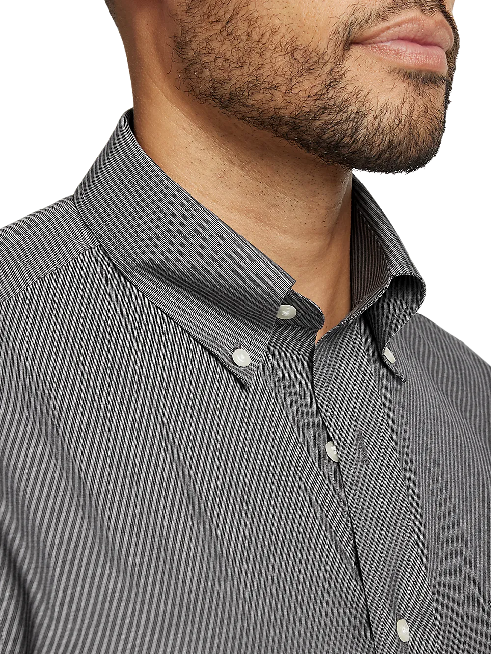 Non-Iron Cotton Diagonal Stripe Dress Shirt - Black