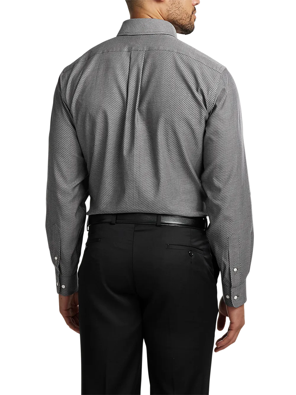 Non-Iron Cotton Diagonal Stripe Dress Shirt - Black