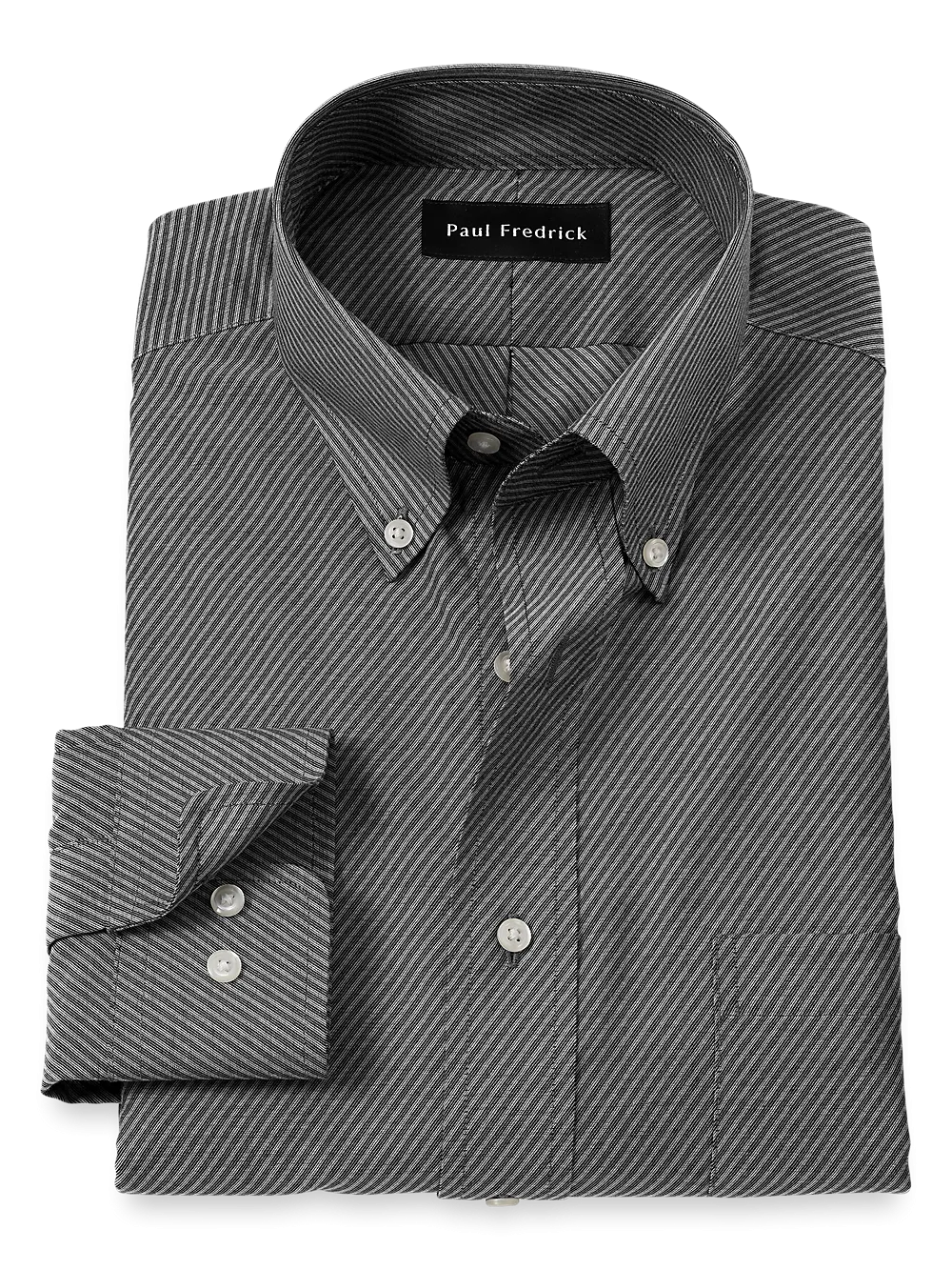 Non-Iron Cotton Diagonal Stripe Dress Shirt - Black