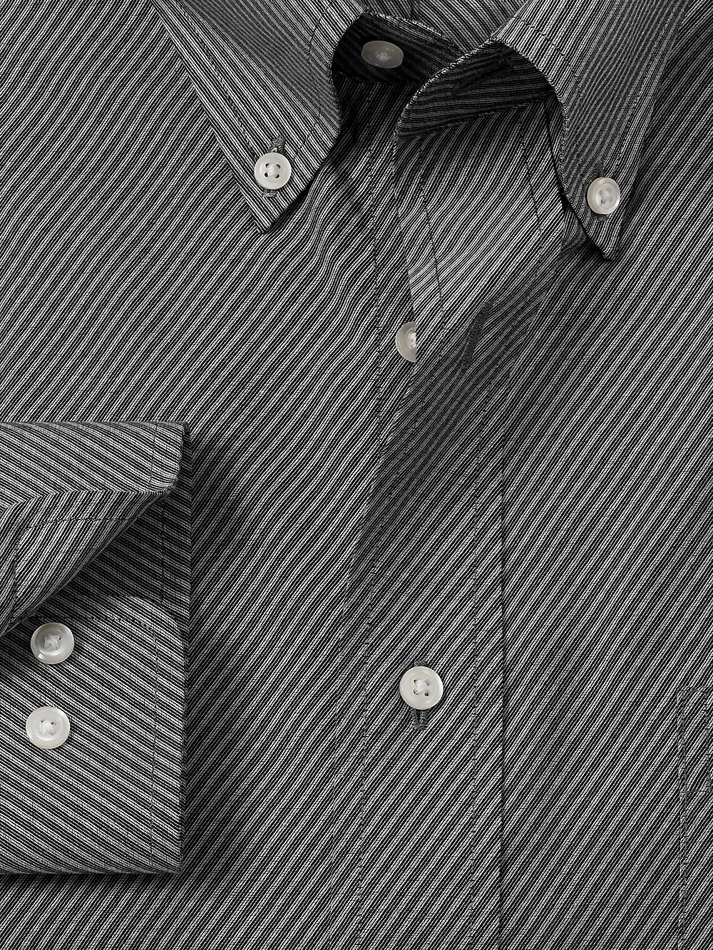 Non-Iron Cotton Diagonal Stripe Dress Shirt - Black