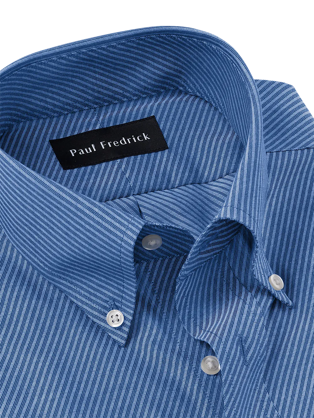 Non-Iron Cotton Diagonal Stripe Dress Shirt - Blue