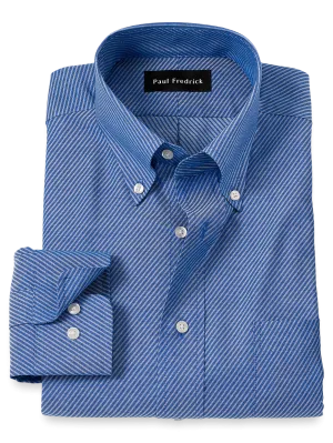 Non-Iron Cotton Diagonal Stripe Dress Shirt - Blue
