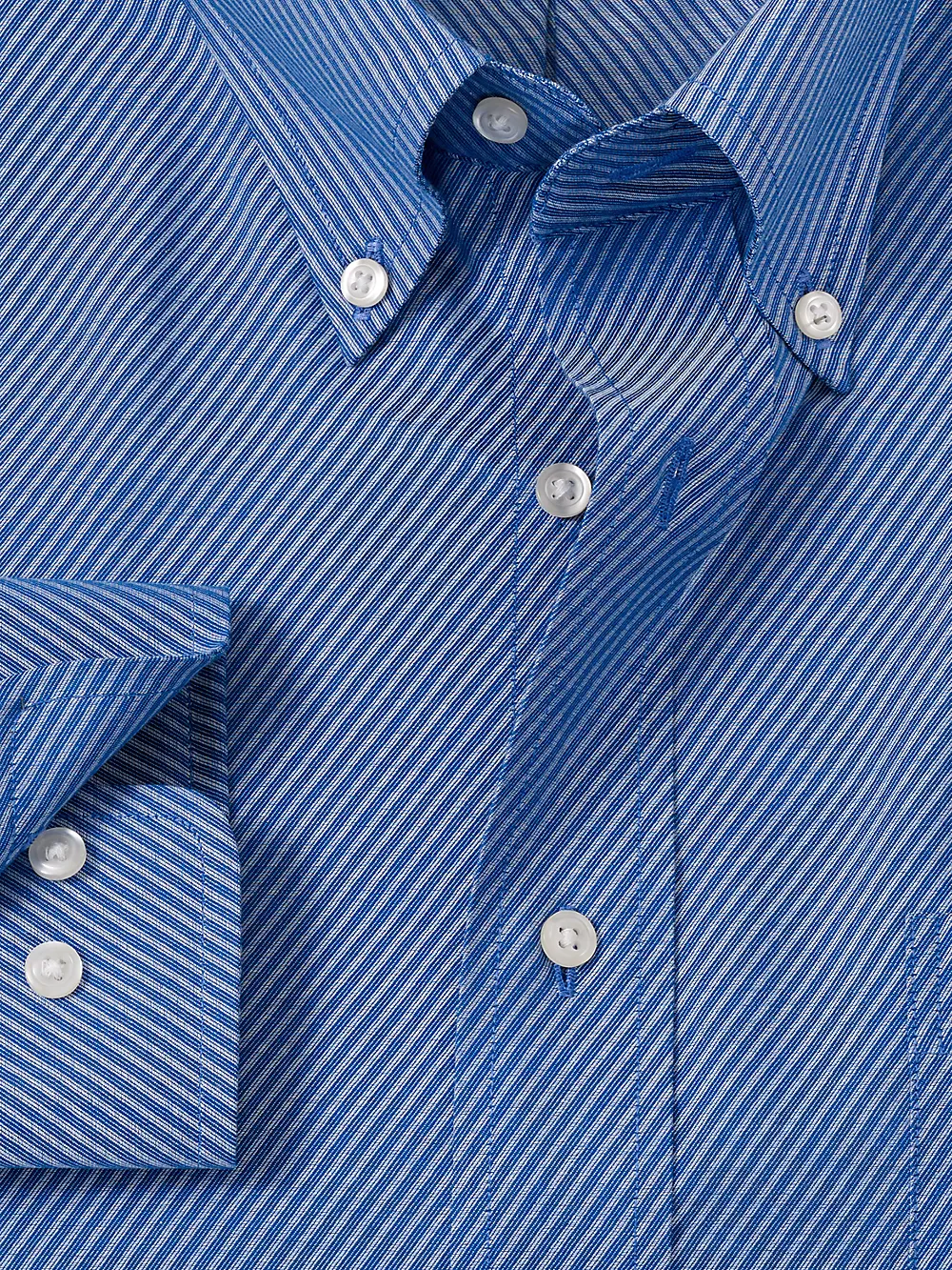 Non-Iron Cotton Diagonal Stripe Dress Shirt - Blue