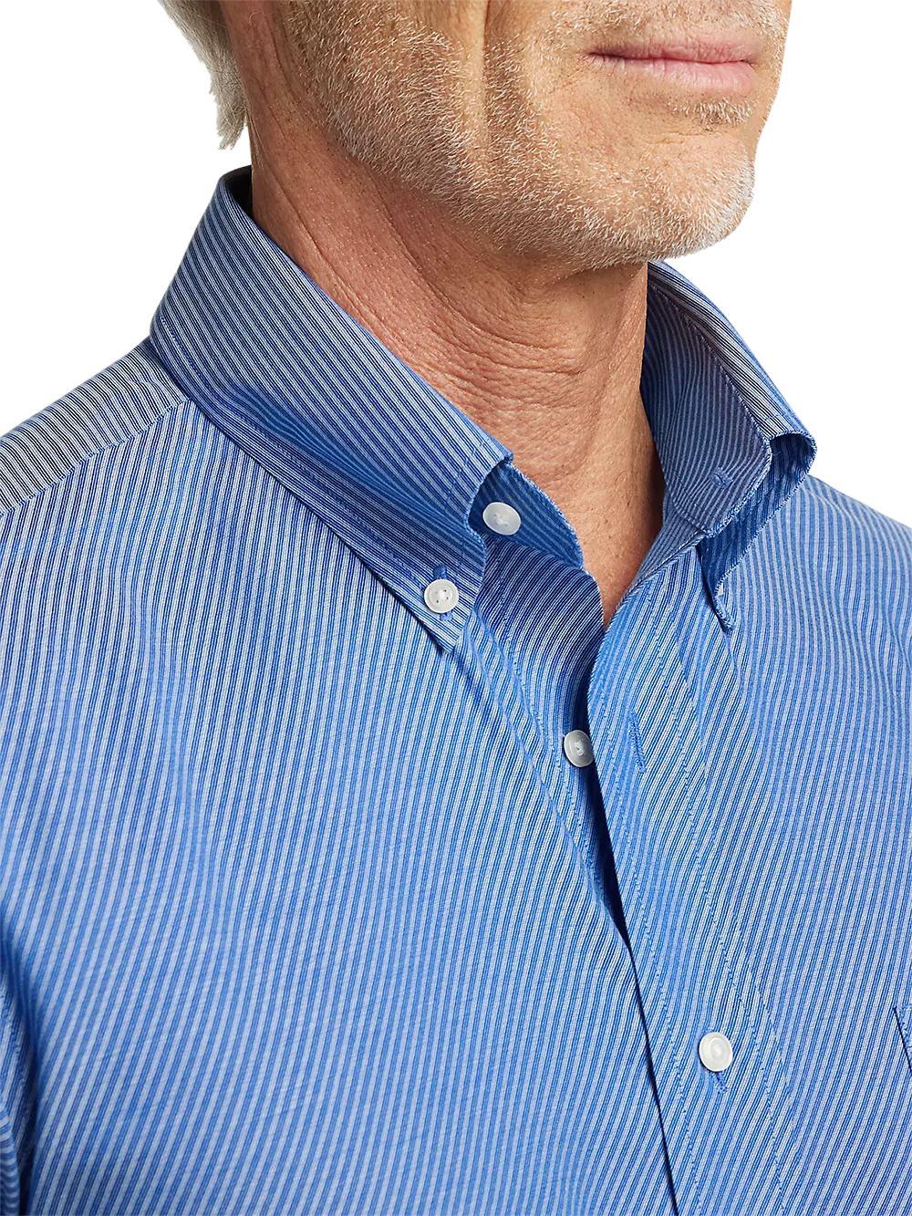Non-Iron Cotton Diagonal Stripe Dress Shirt - Blue