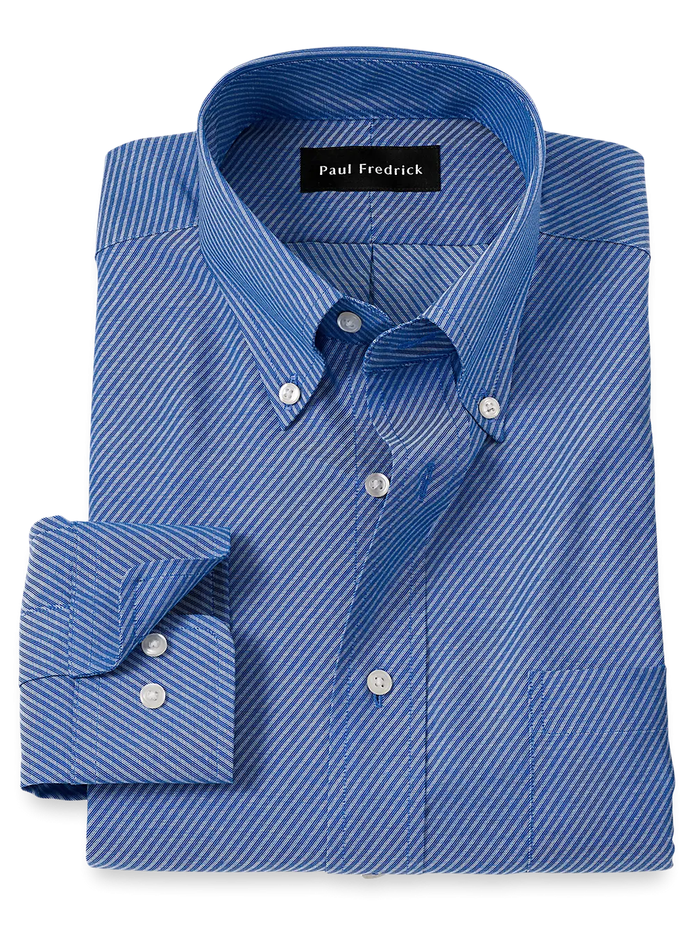 Non-Iron Cotton Diagonal Stripe Dress Shirt - Blue