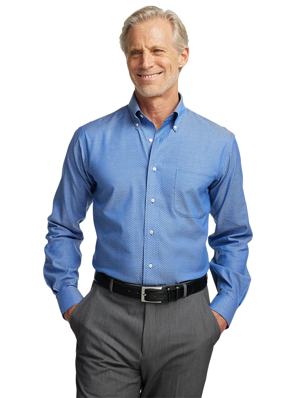 Non-Iron Cotton Diagonal Stripe Dress Shirt - Blue