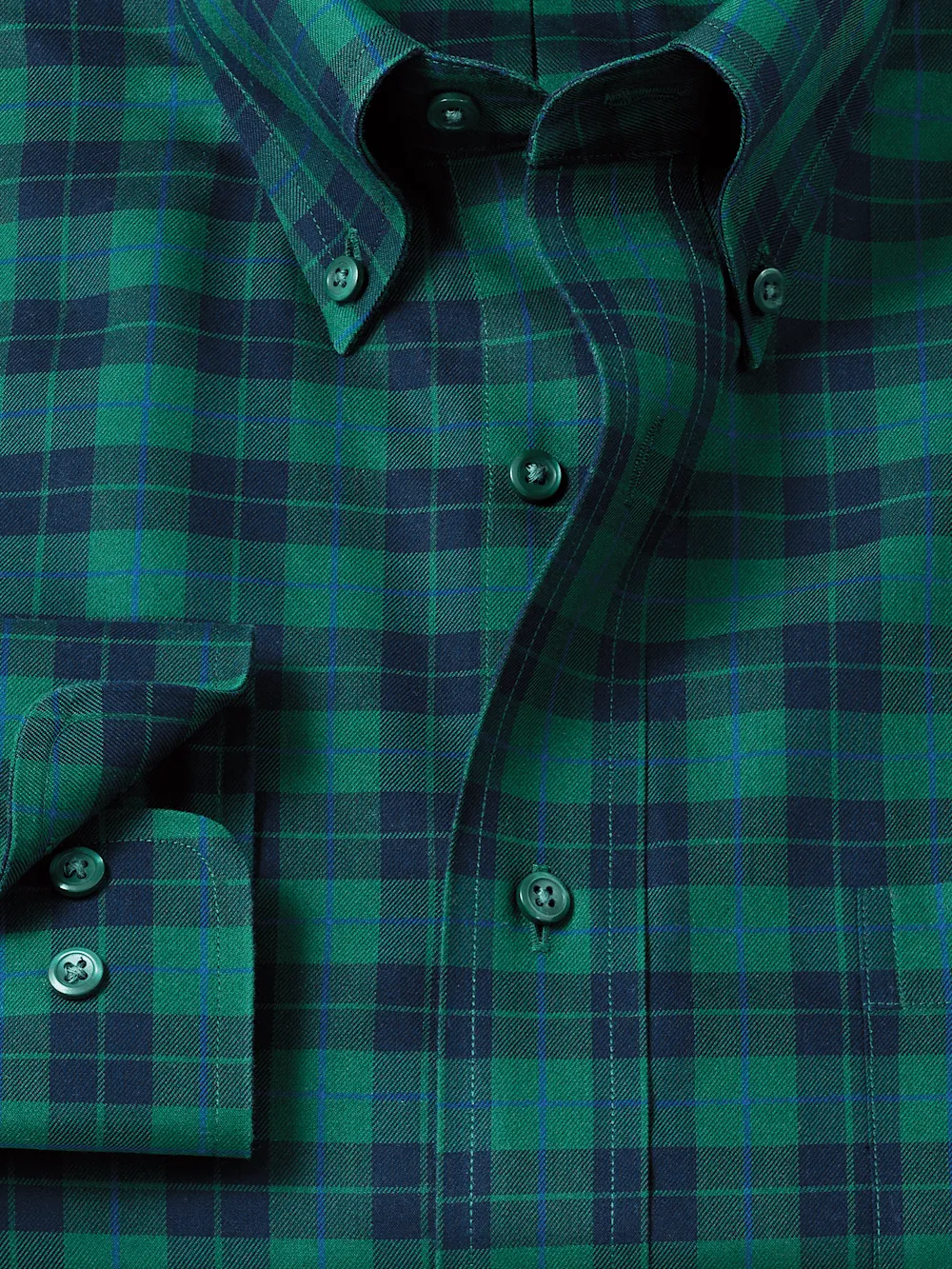 Non-Iron Cotton Plaid Dress Shirt - Navy/green